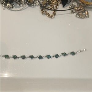 Silver-toned Green Gem Link Bracelet - Women Jewelry